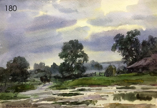 After the rain watercolor painting Viktor Mikhailichenko