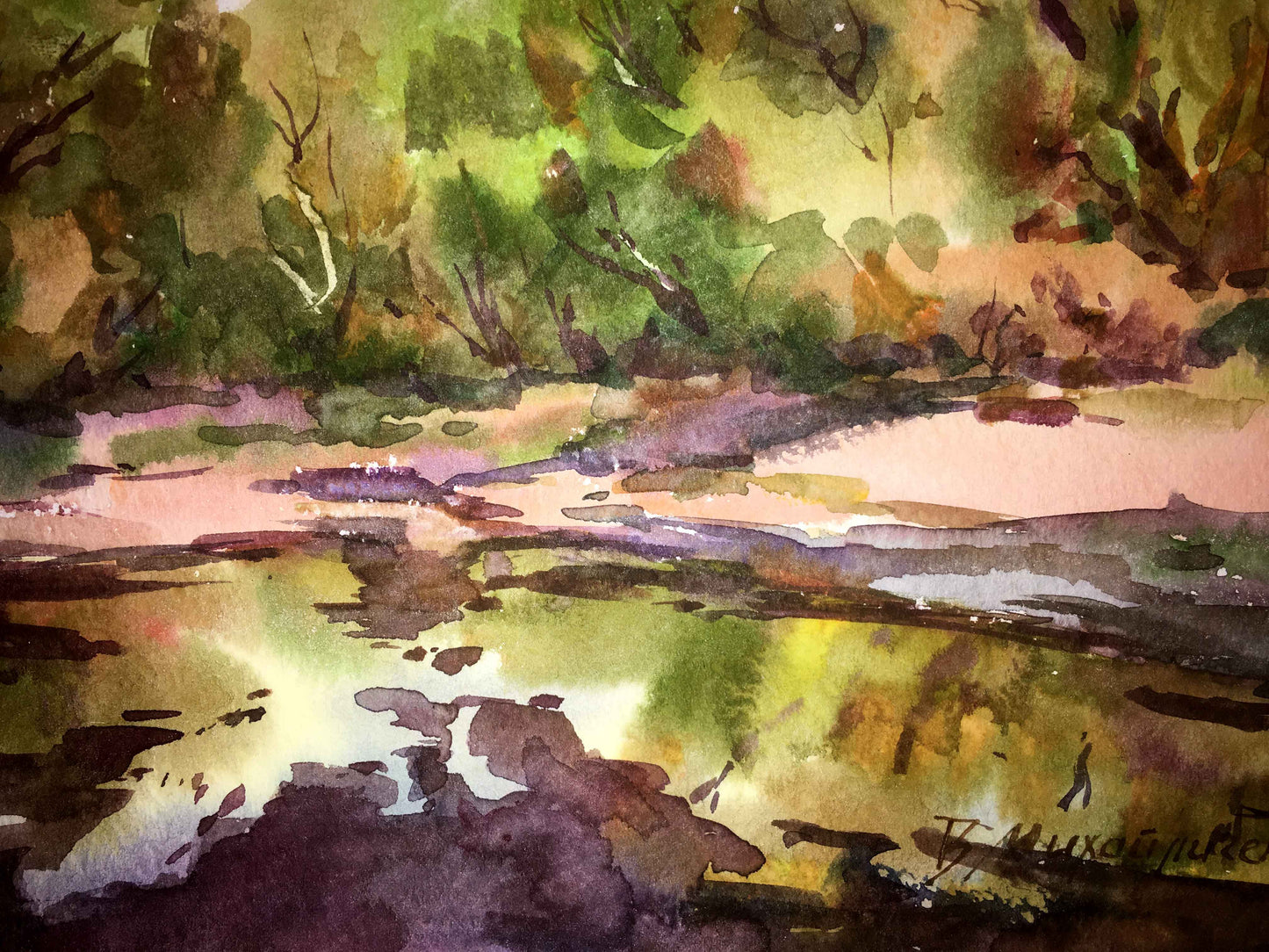 Watercolor painting Enchanted Forest Viktor Mikhailichenko