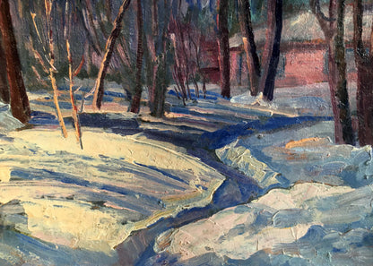 Oil painting Winter forest landscape