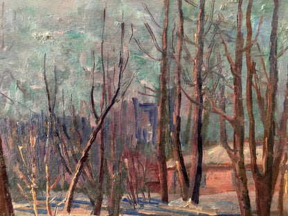 Oil painting Winter forest landscape