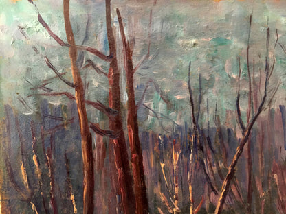 Oil painting Winter forest landscape