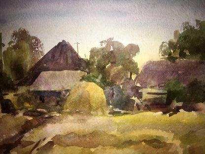 Fields landscape watercolor painting Viktor Mikhailichenko
