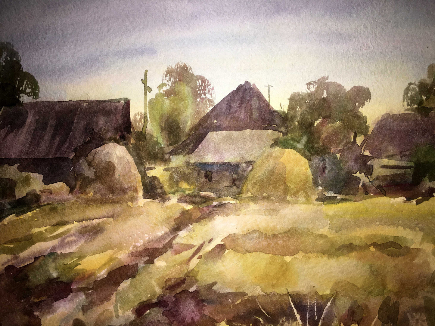 Fields landscape watercolor painting Viktor Mikhailichenko
