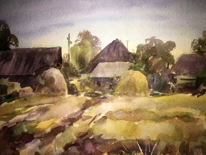 Fields landscape watercolor painting Viktor Mikhailichenko