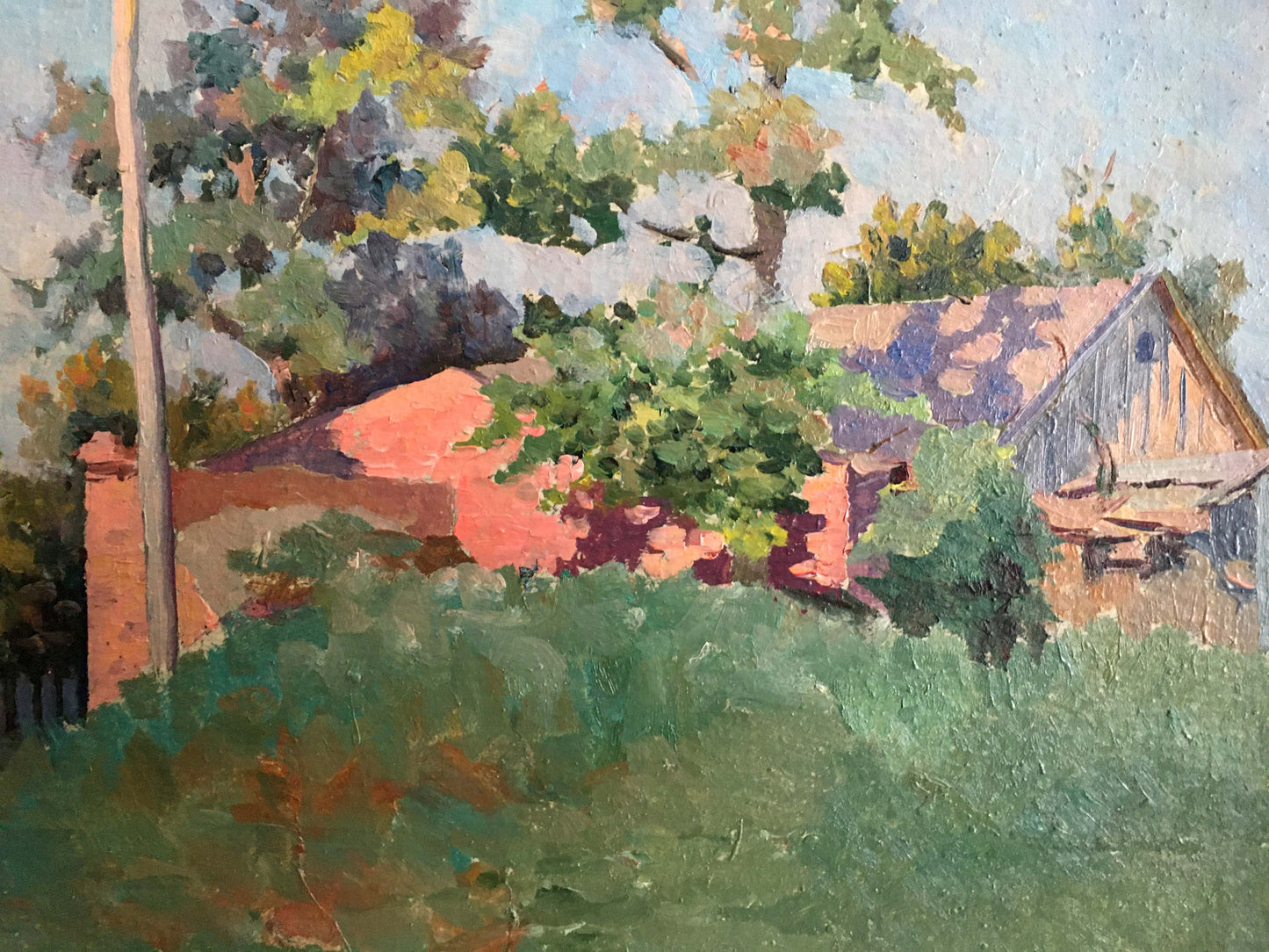 Oil painting The house is hidden among the trees Unknown artist