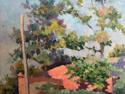 Oil painting The house is hidden among the trees Unknown artist