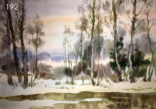 End of winter watercolor painting Viktor Mikhailichenko