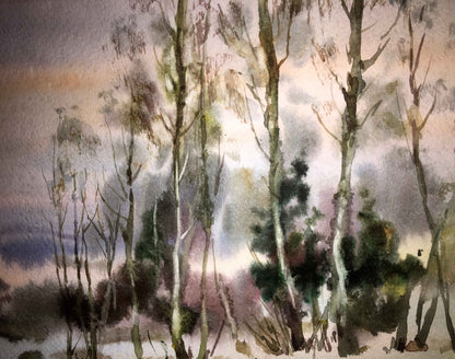 End of winter watercolor painting Viktor Mikhailichenko