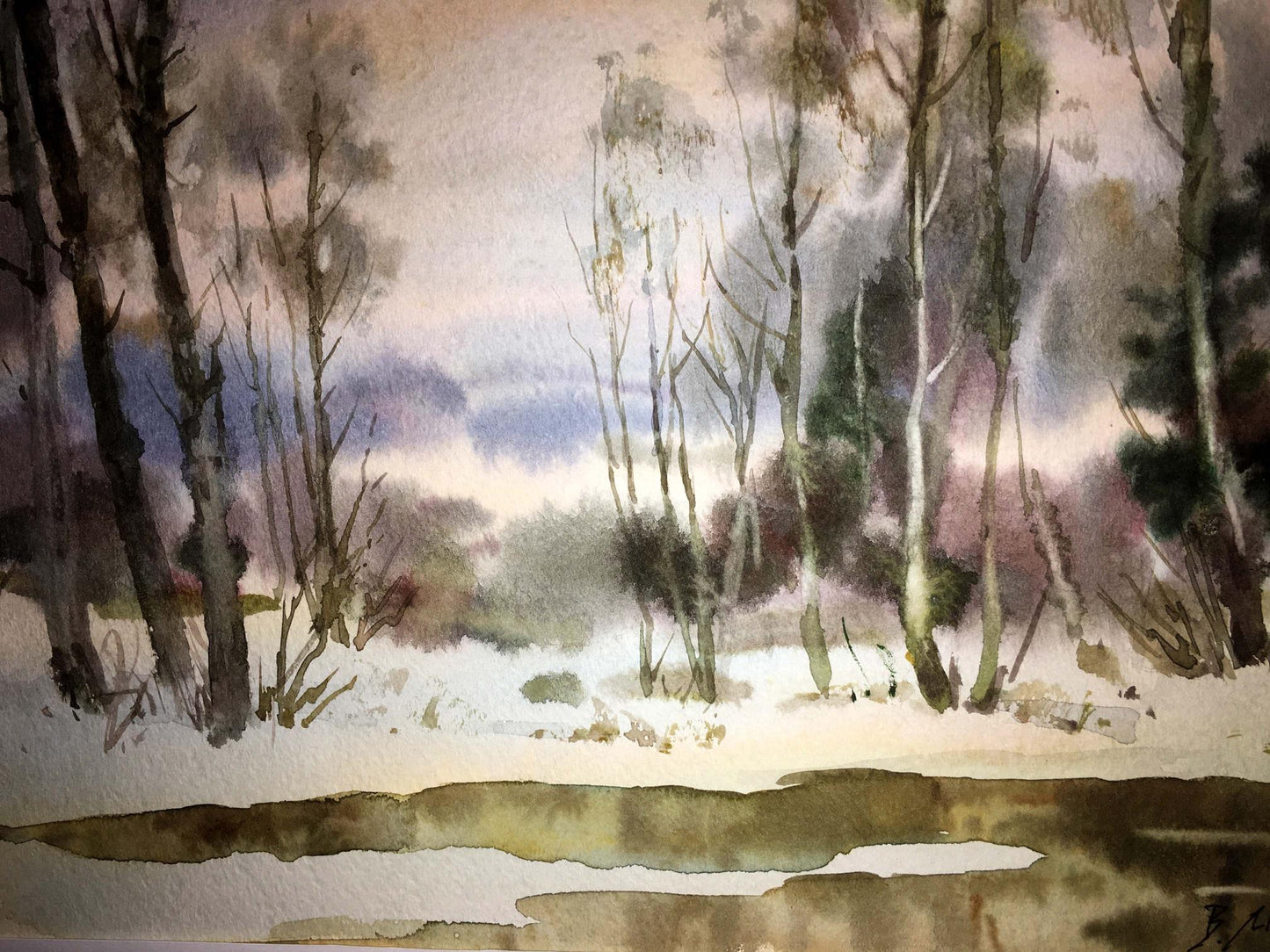 End of winter watercolor painting Viktor Mikhailichenko