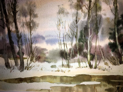 End of winter watercolor painting Viktor Mikhailichenko