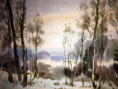 End of winter watercolor painting Viktor Mikhailichenko