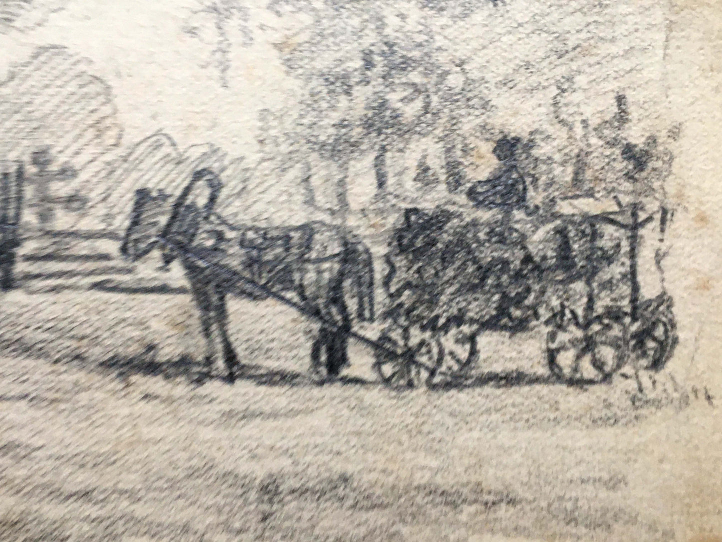 Pencil painting Landscape with a village church Dmitry Lednev