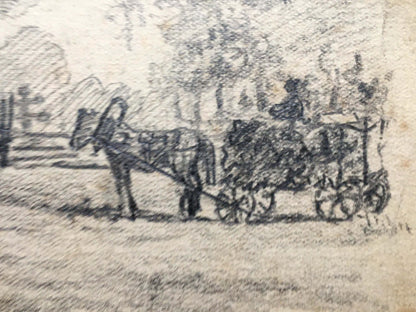 Pencil painting Landscape with a village church Dmitry Lednev