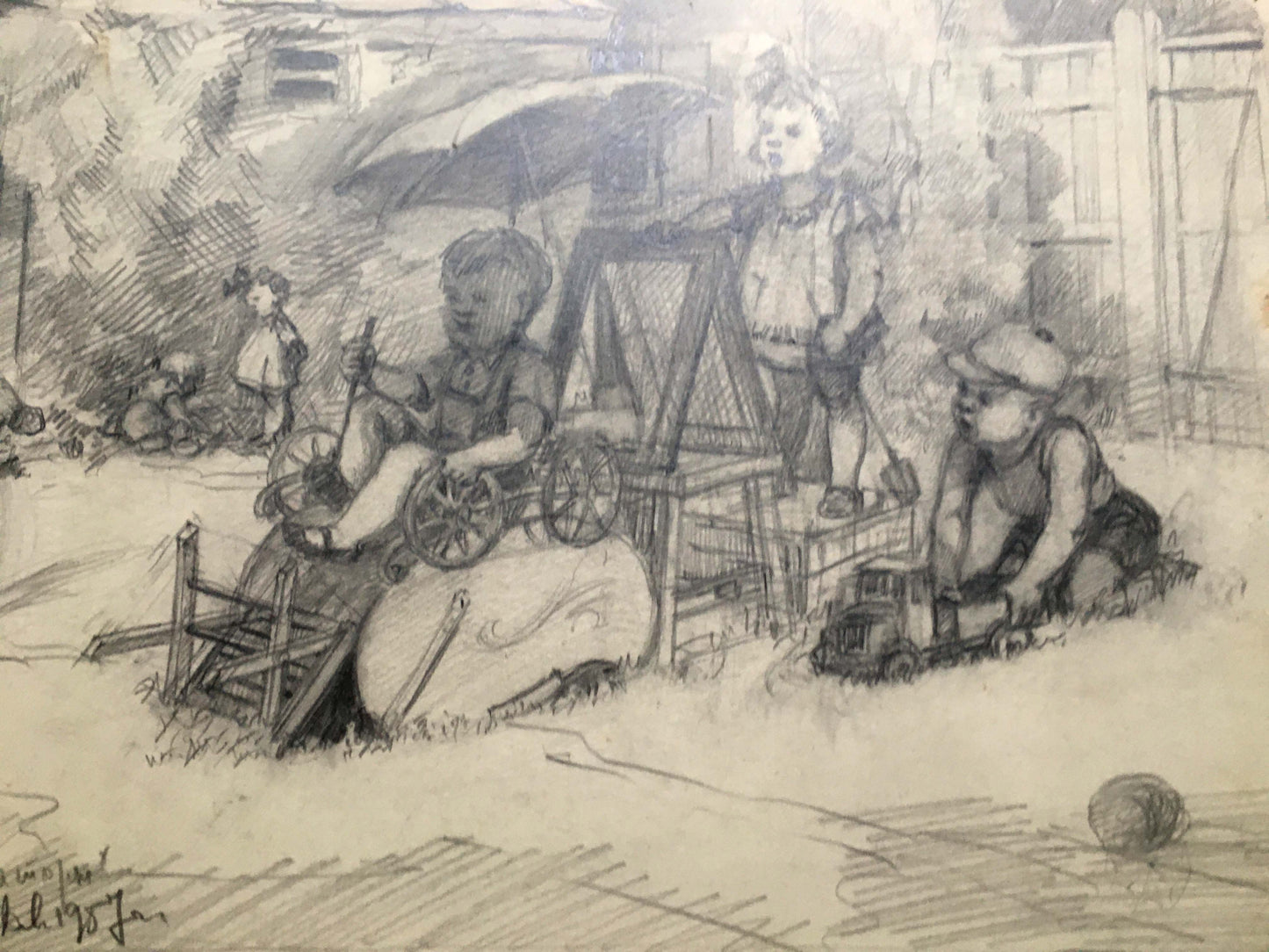 Pencil painting Children resting Dmitry Lednev