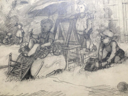 Pencil painting Children resting Dmitry Lednev