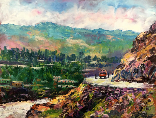 Oil painting A trip to another country Aishokoovk
