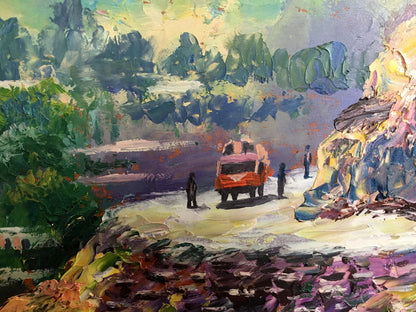 Oil painting A trip to another country Aishokoovk