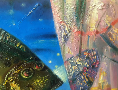 Abstract oil painting Fish over the city Anatoly Borisovich Tarabanov