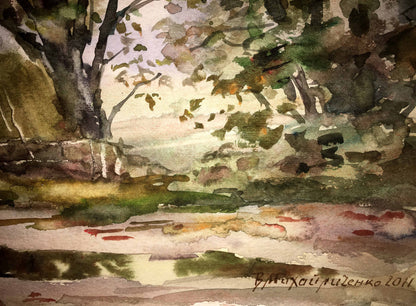 Viktor Mikhailichenko's watercolor painting capturing a "Forest"