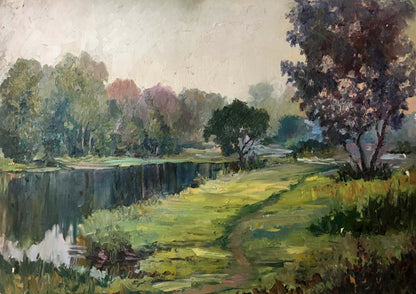 Oil painting River landscape Lednev Dmytro Yakovych