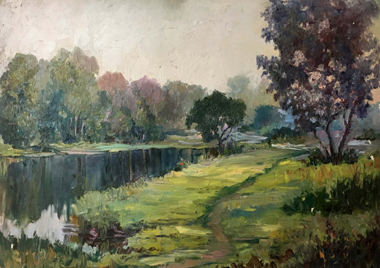 Oil painting River landscape Lednev Dmytro Yakovych
