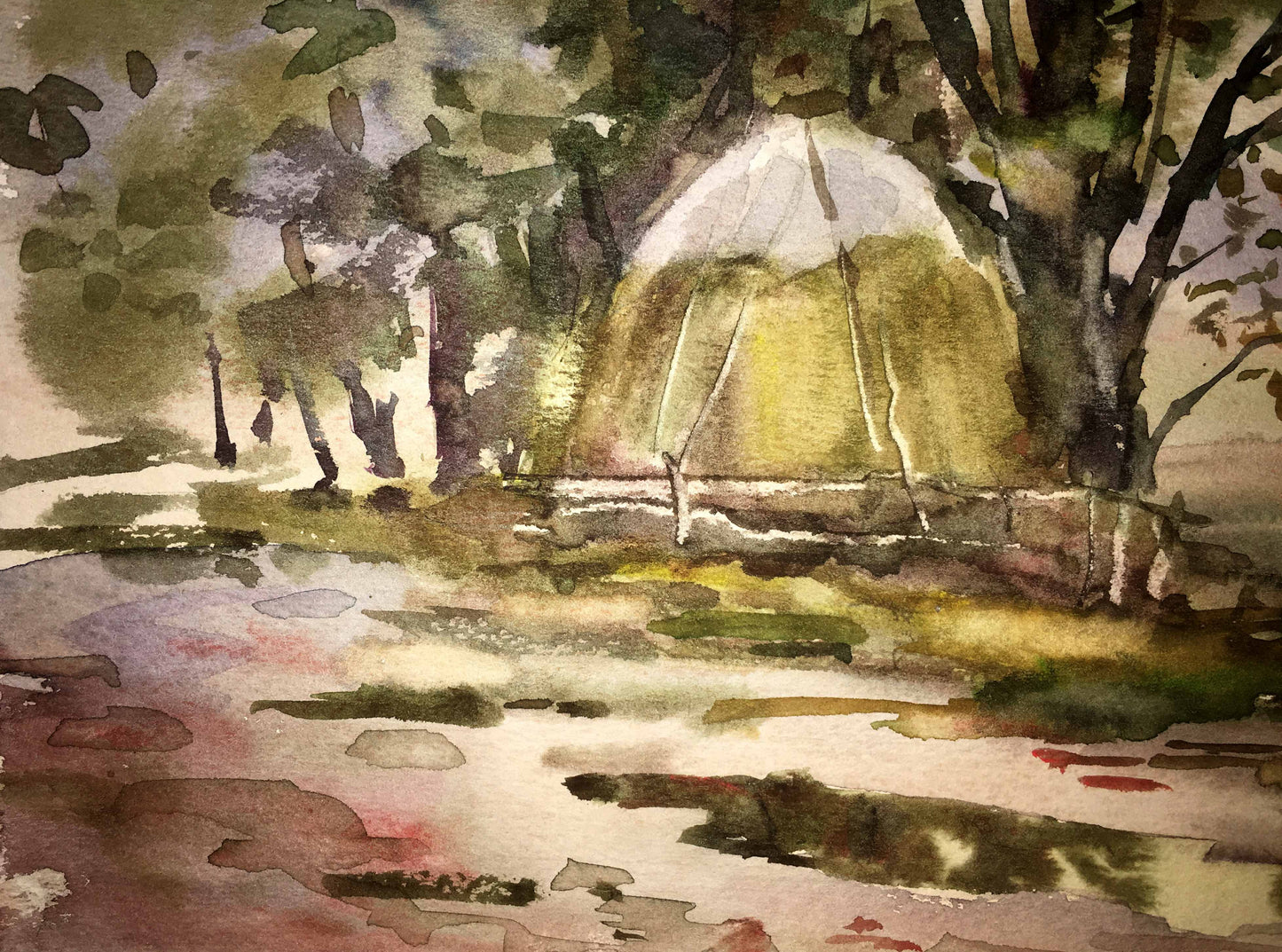 Watercolor painting titled "Forest" by Viktor Mikhailichenko