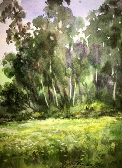 Green edge watercolor painting Viktor Mikhailichenko