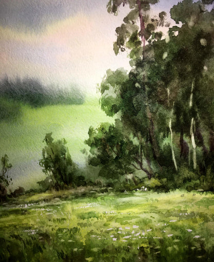 Green edge watercolor painting Viktor Mikhailichenko