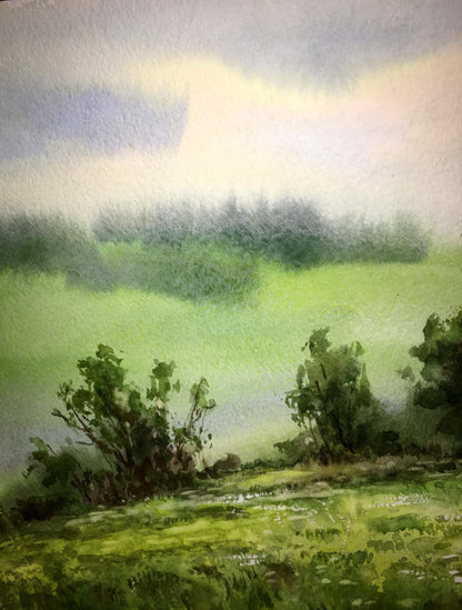Green edge watercolor painting Viktor Mikhailichenko