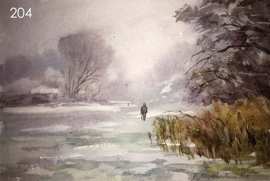 Winter forest watercolor painting Viktor Mikhailichenko