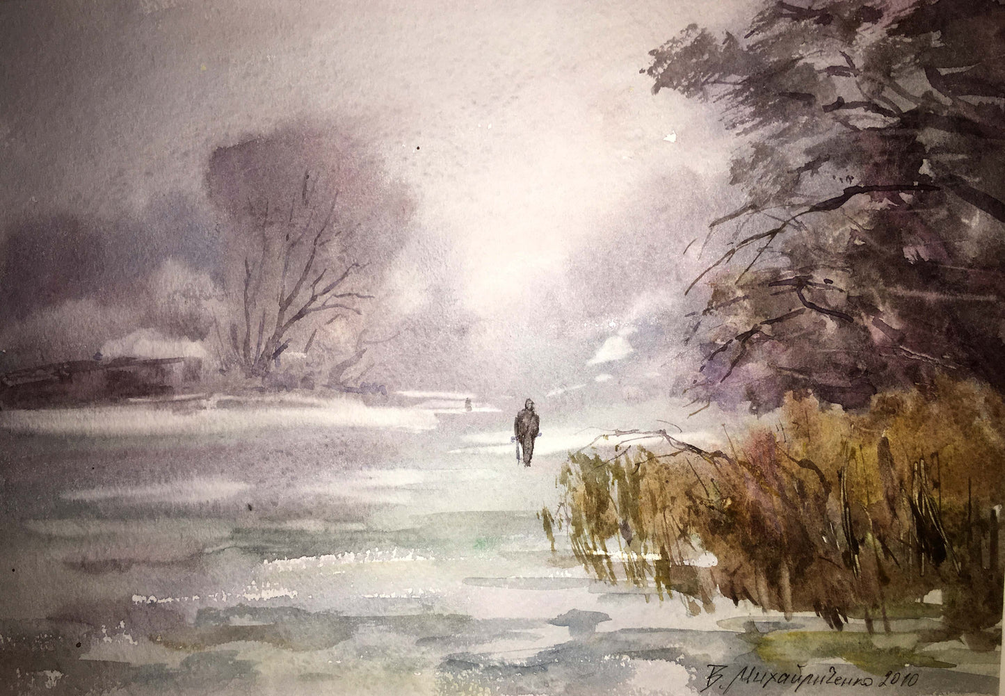 Winter forest watercolor painting Viktor Mikhailichenko