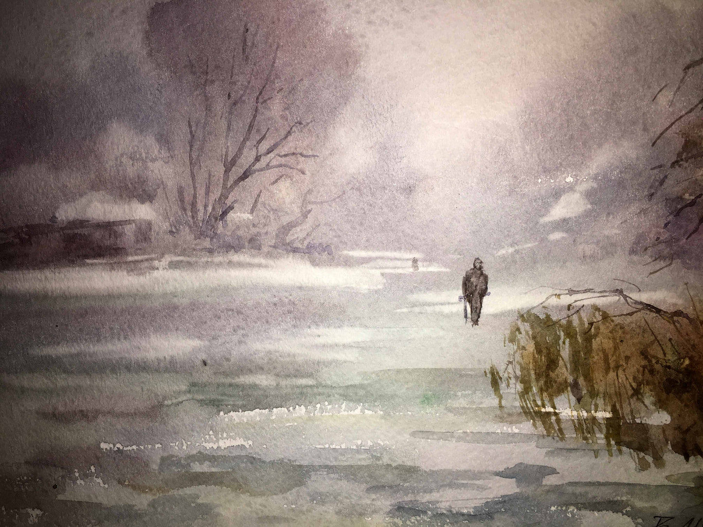Winter forest watercolor painting Viktor Mikhailichenko