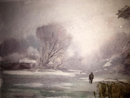 Winter forest watercolor painting Viktor Mikhailichenko