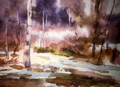 End the winter watercolor painting Viktor Mikhailichenko