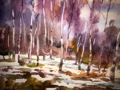 End the winter watercolor painting Viktor Mikhailichenko