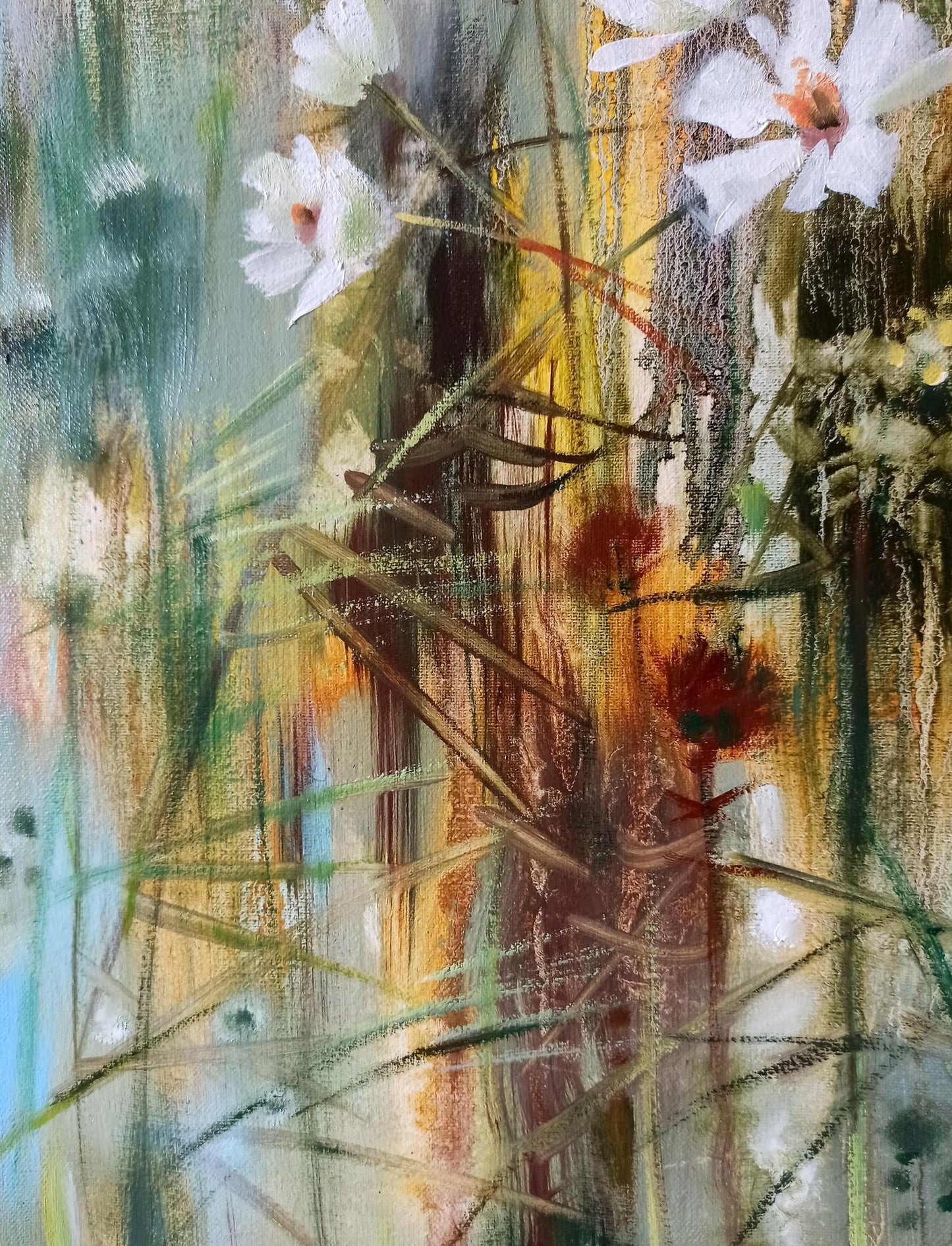 Abstract oil painting White flowers Anatoly Tarabanov