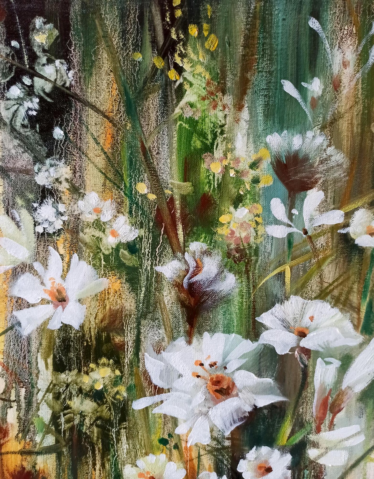 Abstract oil painting White flowers Anatoly Tarabanov