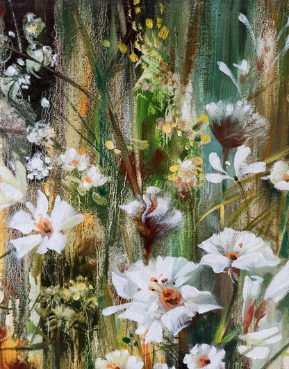 Abstract oil painting White flowers Anatoly Tarabanov