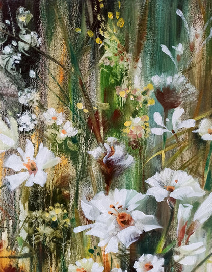 Abstract oil painting White flowers Anatoly Tarabanov