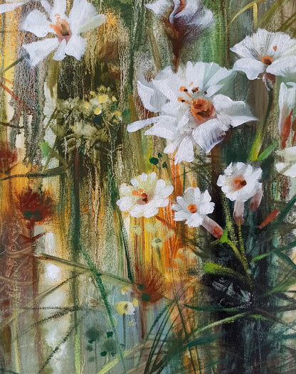 Abstract oil painting White flowers Anatoly Tarabanov