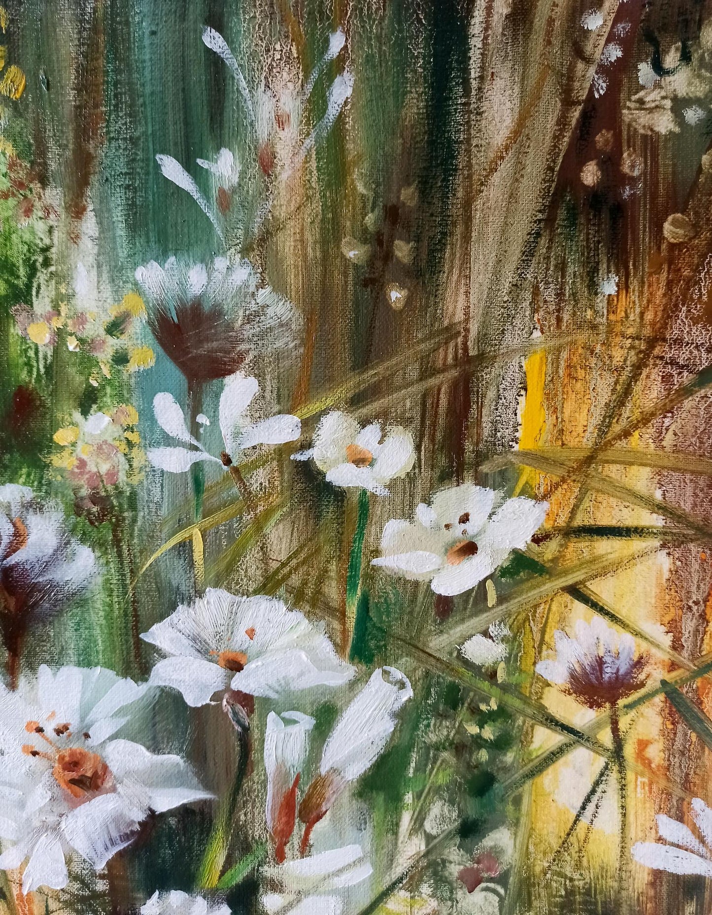 Abstract oil painting White flowers Anatoly Tarabanov