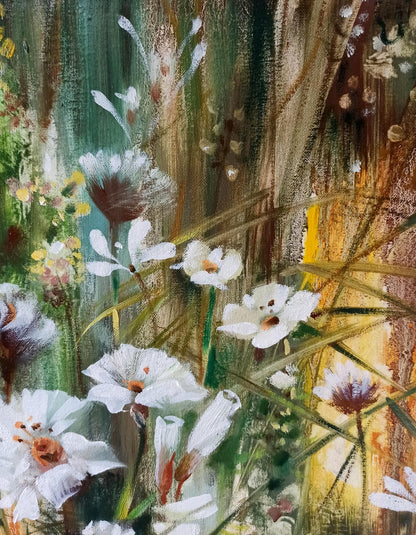 Abstract oil painting White flowers Anatoly Tarabanov