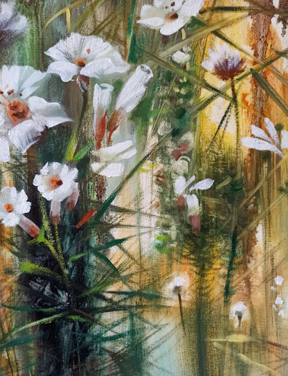 Abstract oil painting White flowers Anatoly Tarabanov