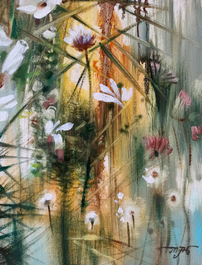 Abstract oil painting White flowers Anatoly Tarabanov