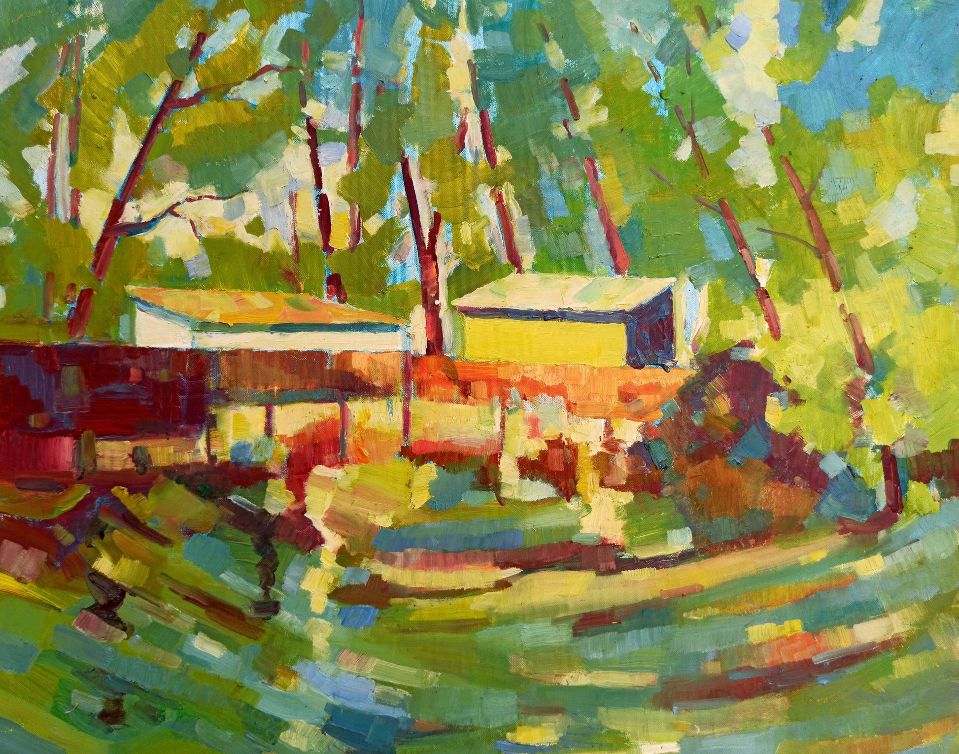 Abstract oil painting House in the forest Peter Dobrev
