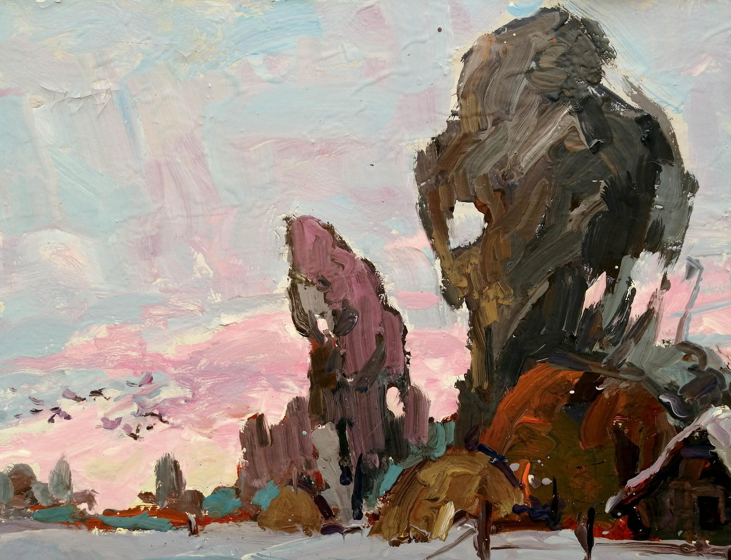 Oil Painting Nature Landscape Village Winter Landscape