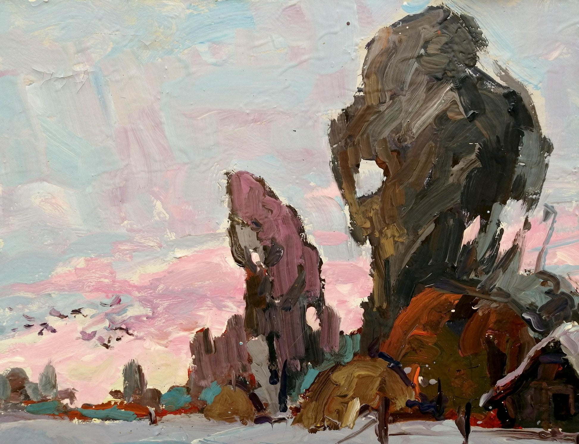 Oil Painting Nature Landscape Village Winter Landscape