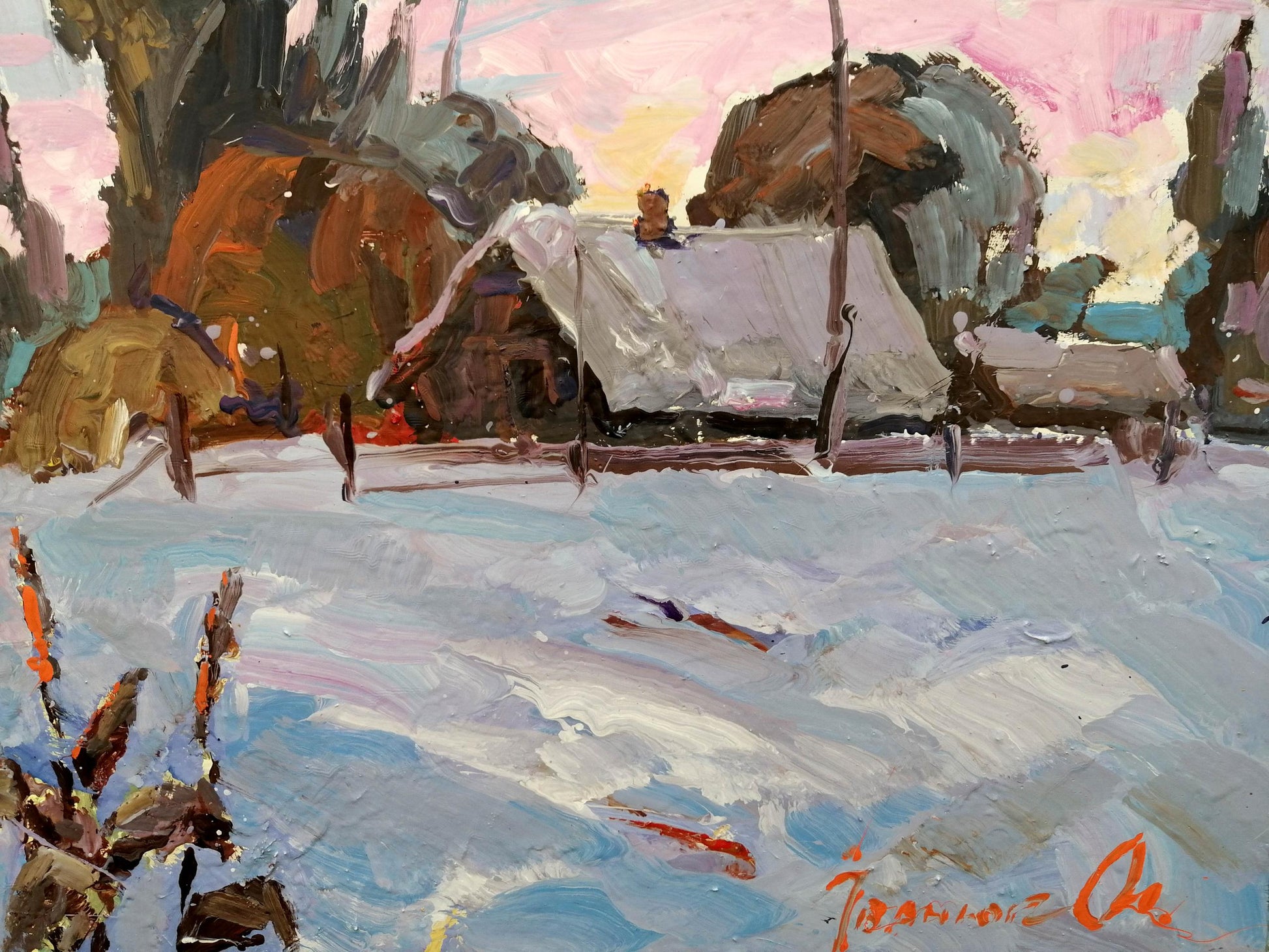 Oil Painting Nature Winter Landscape
