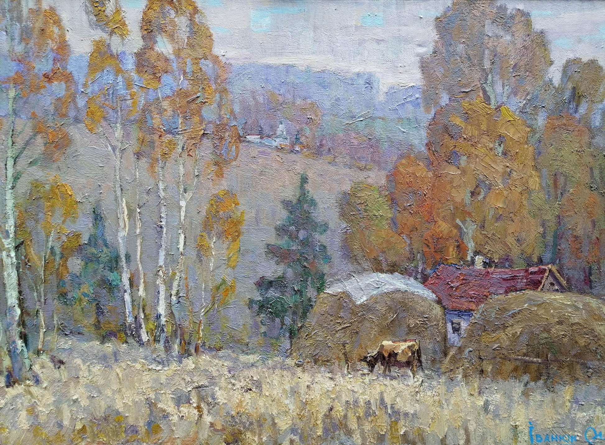 Oil Painting Nature Landscape Village landscape Art Autumn Landscape Rural landscape