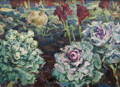 Oil painting Cabbage in the garden Ivanyuk Alex